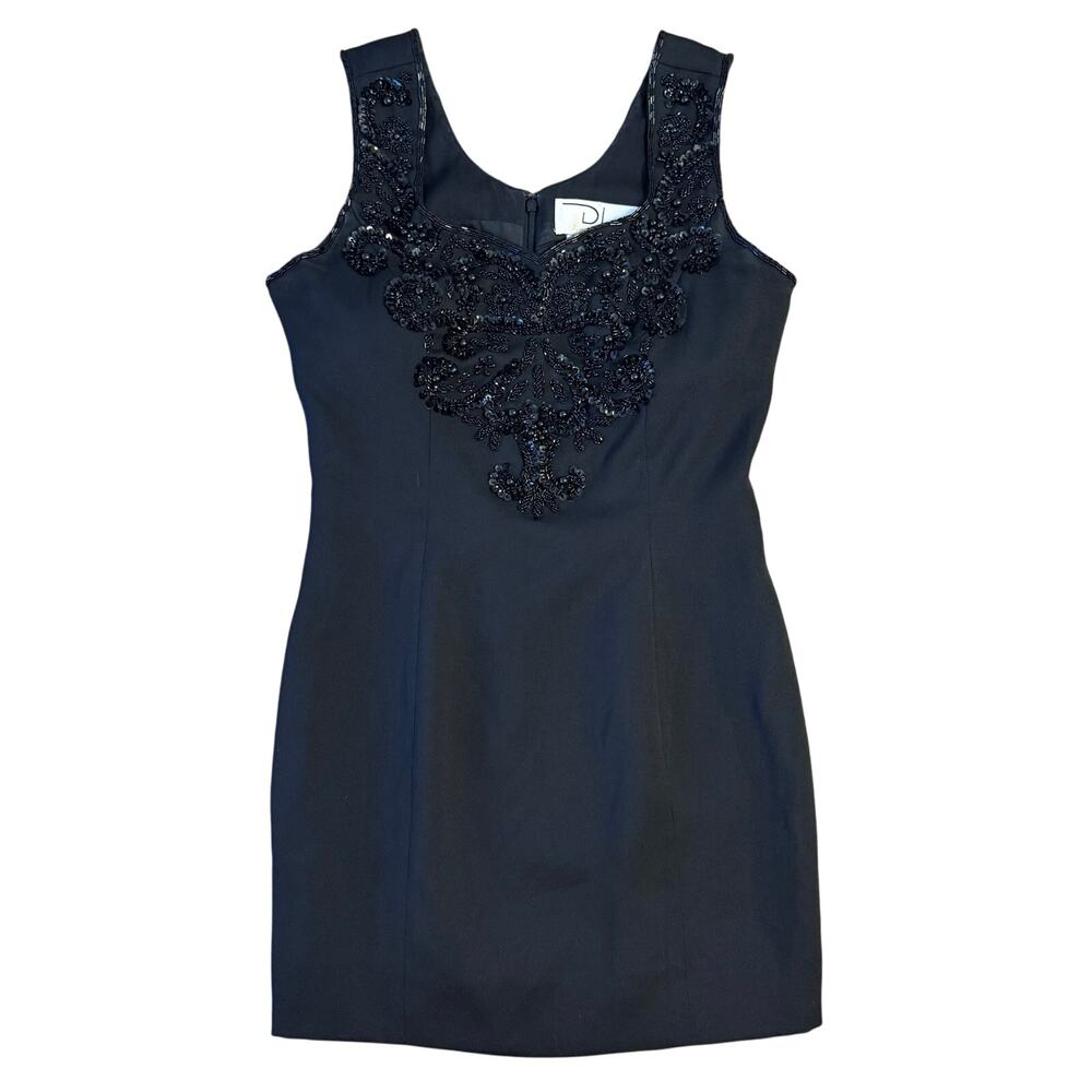 VTG Deborah Laws Cocktail Dress LBD Beaded Embroidered Mini Lined Black Size 4